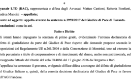 Salvaviaggio vince ancora in Tribunale a Taranto: confermata la giurisdizione Italiana per i giudizi di risarcimento del danno da ritardo aereo Ryanair