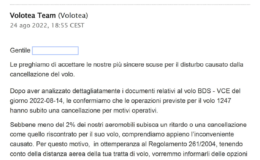 Rimborso Volotea per cancellazione del volo: attenzione alla proposta di risarcimento